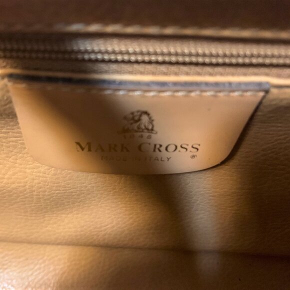 MARK CROSS Leather Clutch Bag; White with Tan Trim, Vintage 1980s with Dust Bag